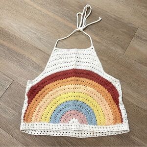 American Eagle Rainbow Crochet Knit Halter-Neck Top